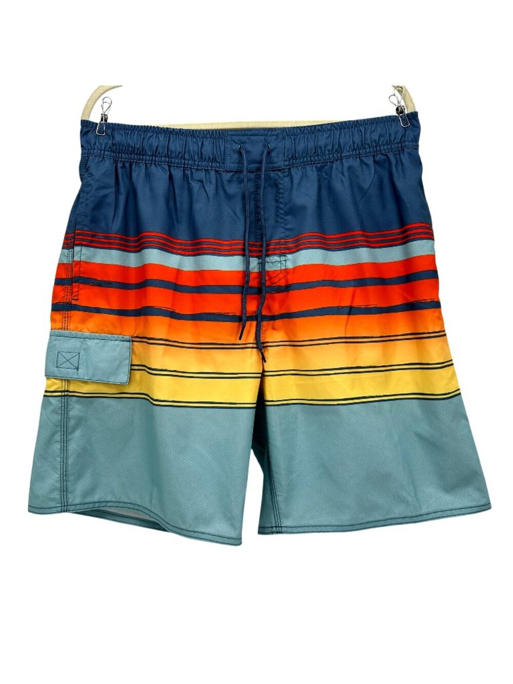 NEW U.S. Apparel Mens Large Swim Trunks Horizons Dusk Striped Multicolor Lined